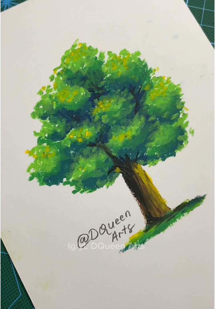 Cara gambar pohon pakai oil pastel 🌳 #art #drawing #drawingtutorial #howtodraw #oilpastel #dqueenarts 