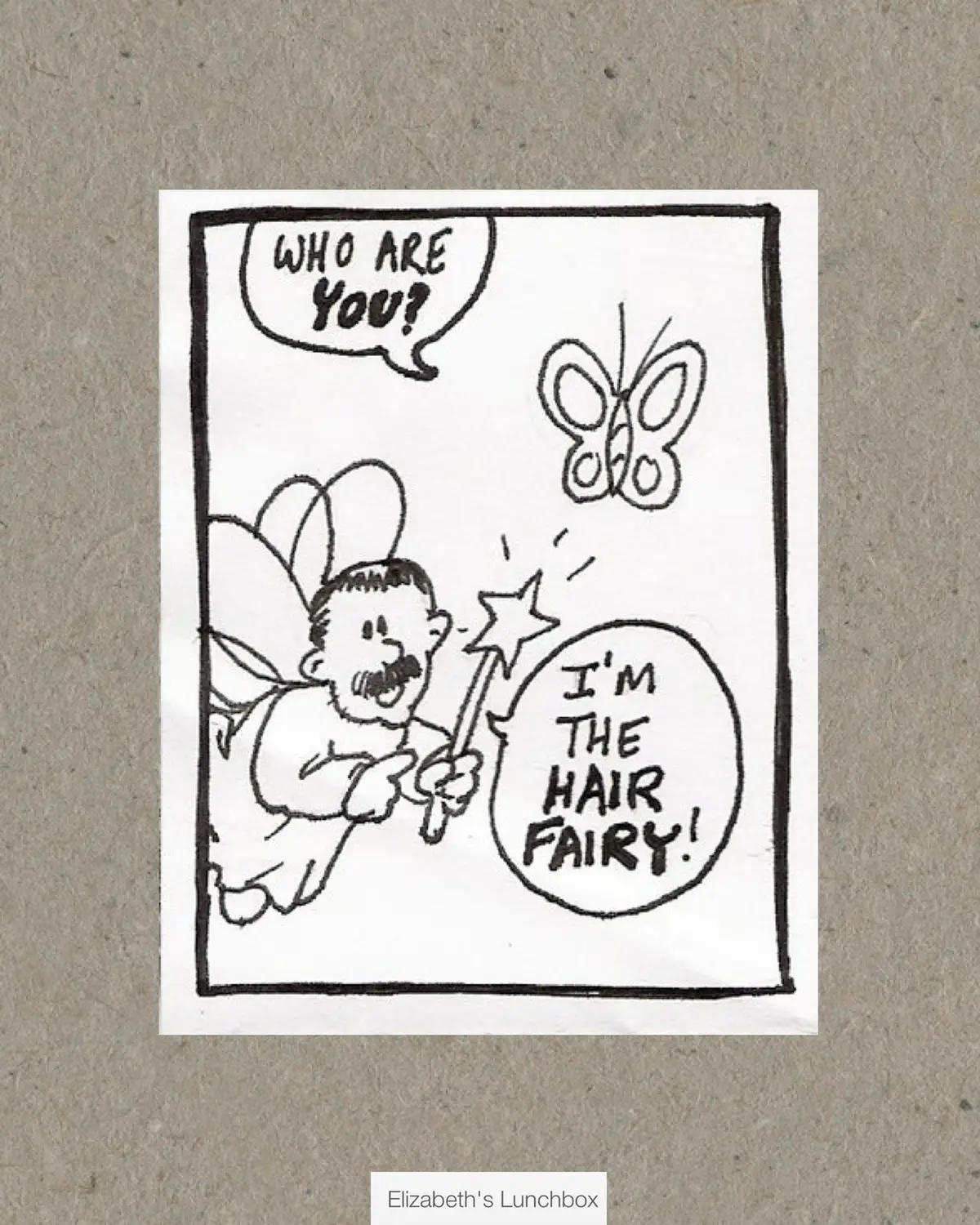 my dad used to make a cartoon for me to read at lunch every day all through grade school, here's one of them 🧚🏻‍♂️ #cartoon #elizabethslunchbox #fairy #hair #toothfairy #hairfairy 
