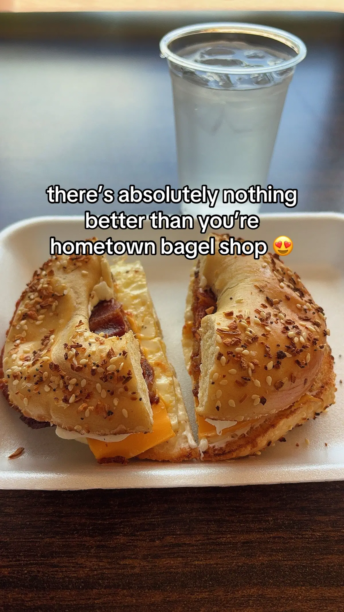 I would drive home from college just for this bagel and an iced coffee oh my goshhh 🤤 #hometown #fyp 
