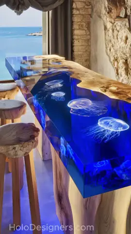 Transform Your Space with These Mesmerizing Ocean-Themed Epoxy Resin Bar Tables! Artistry meets the sea in these captivating epoxy resin bar tables. Illuminated jellyfish and ocean waves are preserved in crystal-clear resin, creating one-of-a-kind pieces that bring the tranquility and beauty of the ocean to any room. Elevate your decor with these unique bar tables that blend nautical charm and artistic elegance, making your space feel like an underwater paradise. #epoxyresinart #oceantheme #bartables #homedecor #resinart #interiordesign #uniquedecor