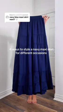 Replying to @𝓋𝒶𝓃𝒾𝓁𝒶 ᥫ᭡ 4 ways to style a nvy maxi skirt for summer 💙 #howtostyle #whattowear #navymaxiskirt #amazonsummeroutfits #amazonfashionfinds #casualchic #classyoutfit #momoutfit #haltertop #blueoutfit #maxiskirtoutfit #vacationoutfits #weekendoutfit @Amazon Influencer Program @Amazon @Amazon Fashion 