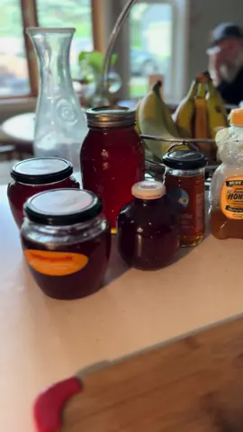 Dad and I are finishing our last 5 gallon bucket of honey we’ve harvested from two years ago. We’ve both loved having honey in tea, cooking, candies etc. I can’t belive this is all that’s left #honey #beefarmer #beekeeper 