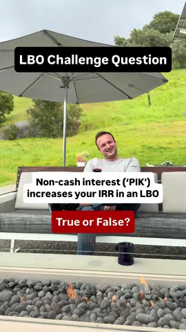LBO Challenge Question ⁉️Non-cash interest (‘PIK’) increases your IRR in an LBO — True or False? ⚠️ PIK = Payment-in-Kind interest. You roll each coupon into the loan instead of paying cash.  👉 Skipping coupons frees up cash flow today. When the PIK rate is moderate and the hold is short, that extra cash can accelerate senior pay-down, fund growth, or support dividends—front-loading equity returns and boosting IRR.  ⬇️ Deferred interest compounds. If the coupon steps up into mezzanine-level double digits, the debt balance swells quickly. Even over three years the larger payoff can absorb much of the early cash benefit; stretch to five-plus years and the ballooning balance can push IRR below a plain cash-pay structure.  📌 Bottom line: PIK is a timing lever. The outcome hinges on rate × hold × exit value, not on “PIK” alone. Always model higher-coupon and longer-hold cases before you commit. Follow @SurviveFinance to level up your IB/PE game daily #IBInterview #SurviveFinance #InvestmentBankingPrep #FinanceableTraining #WallStreetInterview #AdvancedFinance #LBODeepDive #IBReady #BankingBrainTeaser #FinanceIQ