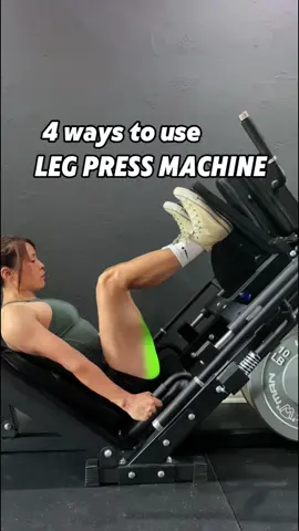 Leg Press Foot Position Variations and Their Target Muscles: 	•	Feet close together, placed lower on the platform Increases knee flexion and emphasizes the outer part of the quadriceps, especially the vastus lateralis. 	•	Feet placed higher and slightly wider than shoulder-width Reduces knee involvement and shifts the focus to the glutes and hamstrings, particularly during hip extension. 	•	Feet shoulder-width apart, placed lower on the platform Primarily targets the entire quadriceps, with minimal glute engagement. 	•	Feet placed wide apart (about 1.5 times shoulder width), toes pointed slightly outward Enhances activation of the glutes and adductors (inner thigh muscles) by opening the hips and increasing external rotation. #legpress #legtraining #homegymequipment #muscleactivation #fitnessgirl #gluteworkout #fitnesstips #Fitness #gymrat #gymmotivation 