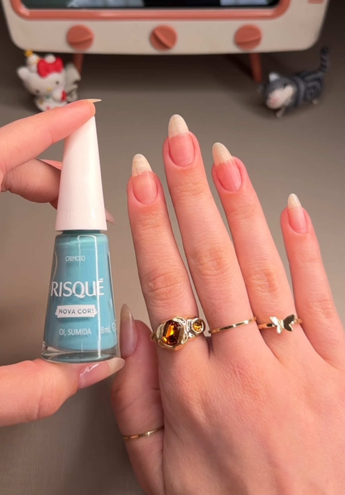 COMPLETO ✨ fazendo as unhas 🩵 esmalte: Oi, Sumida RISQUÉ 🦋 gostaram da cor, divas?  Pesquise pelo código para encontrar o produto dentro do APP do Mercado Livre: ANAPT7-YQ4Z  #unhas #nails #esmalte #esmaltação #MercadoLivreModa #OMelhorDaBeleza @Mercado Livre Moda 