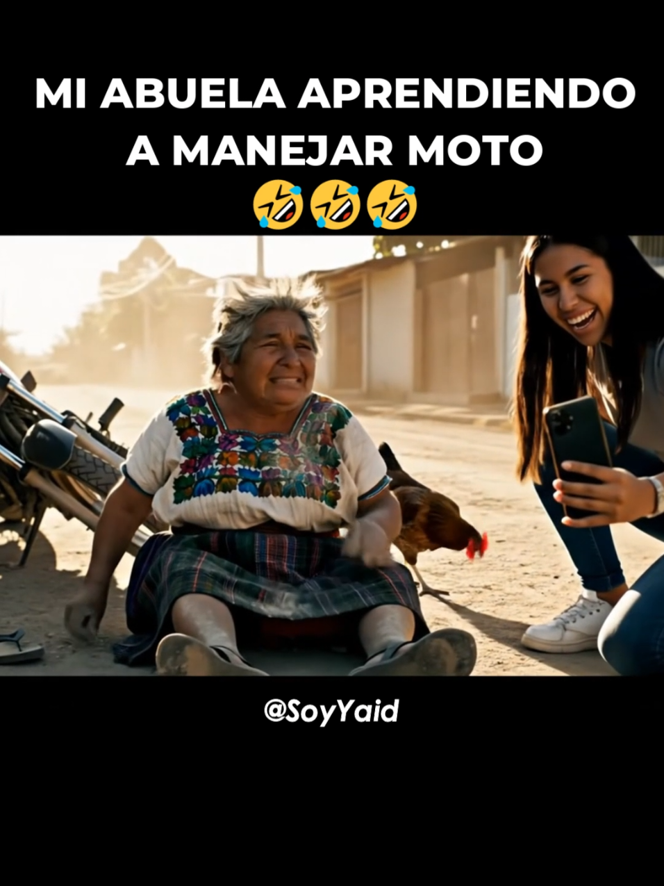😱 Abuela se estrella en moto 🏍️ en su primer intento…  #moto #abuela #geminiveo3 #veo3 #humor #risa 
