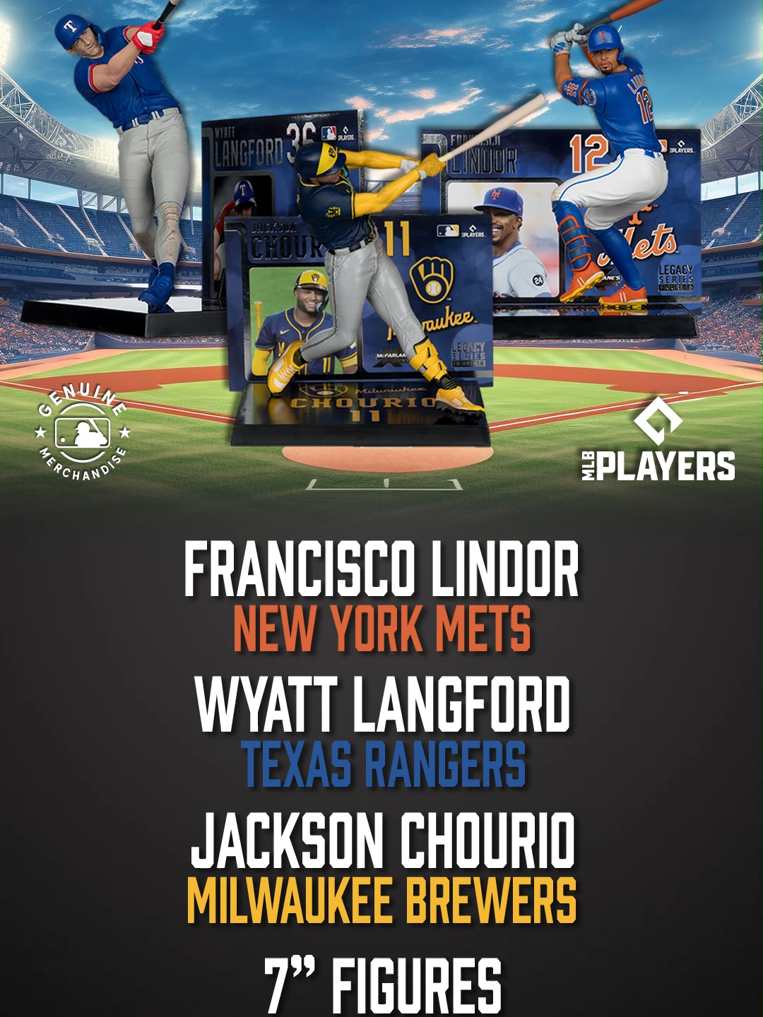 New! McFarlane's SportsPicks MLB! Francisco Lindor (New York Mets), Wyatt Langford (Texas Rangers) & Jackson Chourio (Milwaukee Brewers) 7