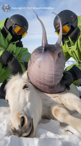 Rescue Team Saves White Horse from Giant Slug on Its Back A heroic white horse fights desperately as a giant slug latches onto its back, leaving it immobilized and in distress. Witness the dramatic rescue mission as a dedicated team rushes to save the struggling animal from this bizarre and sticky predicament! #animalrescue #arcticrescue #horse #wildliferescue #arcticwildlife #wildlifeheroes #arcticheroes 