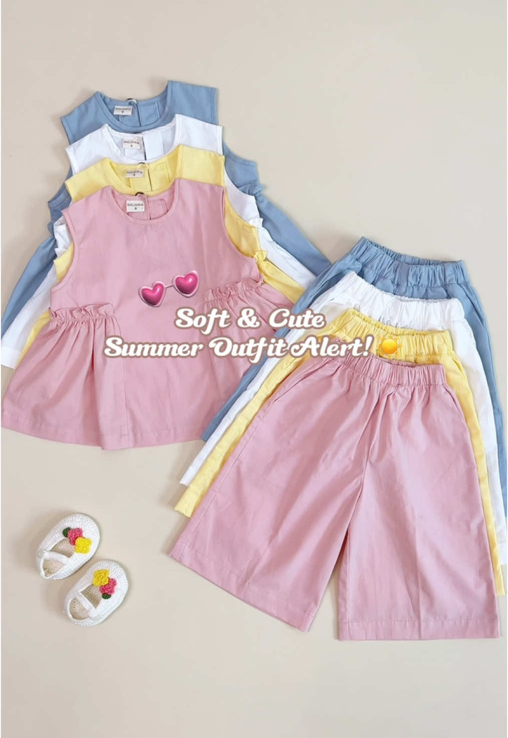☀️ Soft & Cute Summer Outfit Alert! Si kecil tetap nyaman meski aktif seharian! Bahan super soft, adem, dan ringan dipakai, cocok banget buat cuaca panas. 🌈 #bajuanakperempuan #outfitanakperempuan #ootdanakperempuan 