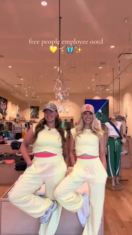 our favorite hot shot crossover set in 🧈 yellow… @maddy showing me how to Tik Tok 😂✨ #fpmovement #OOTD #freepeopleootd #freepeopleemployee 