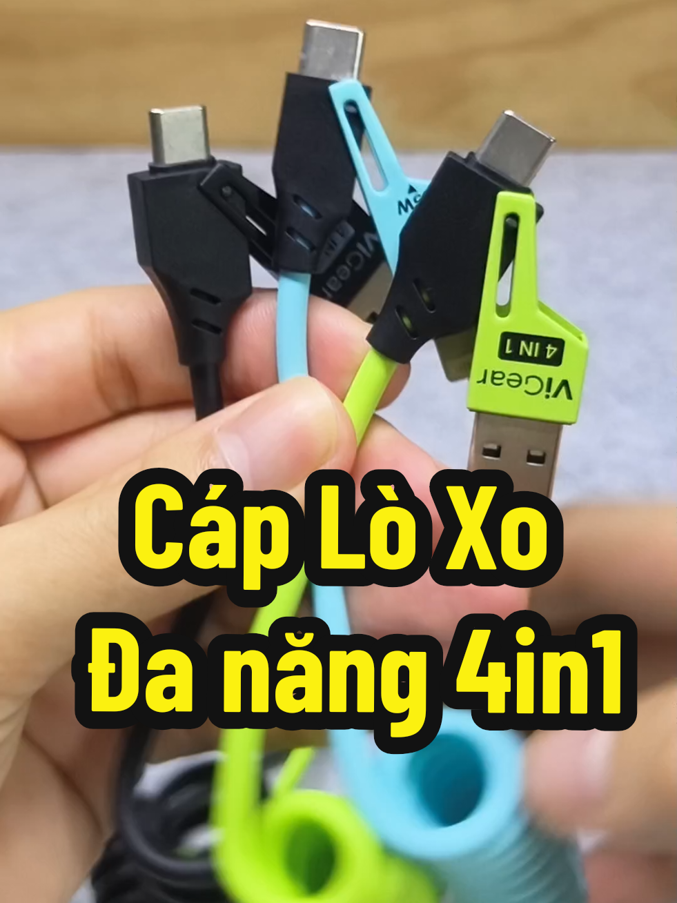 Cáp sạc lò xo đa năng, gọn gòn phù hợp cho không gian hẹp #caploxo #cap4in1 #vigear 