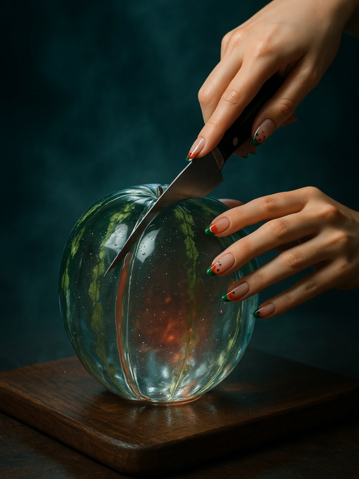 Sieht aus wie Glas. Aber sie lässt sich schneiden… 🍉✨ #ai #aivideo #ki #kivideo #glassfruit