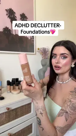 ADHD MAKEUP DECLUTTER💖 Drawer 2- Foubdations😅 I’m so disgusted with how many I was hoarding??? Also thanks for the love on my last video I am even more motivated to sort these out now!!! #declutter #organization #declutterwithme #decluttermakeup #beautyroom #foundation 