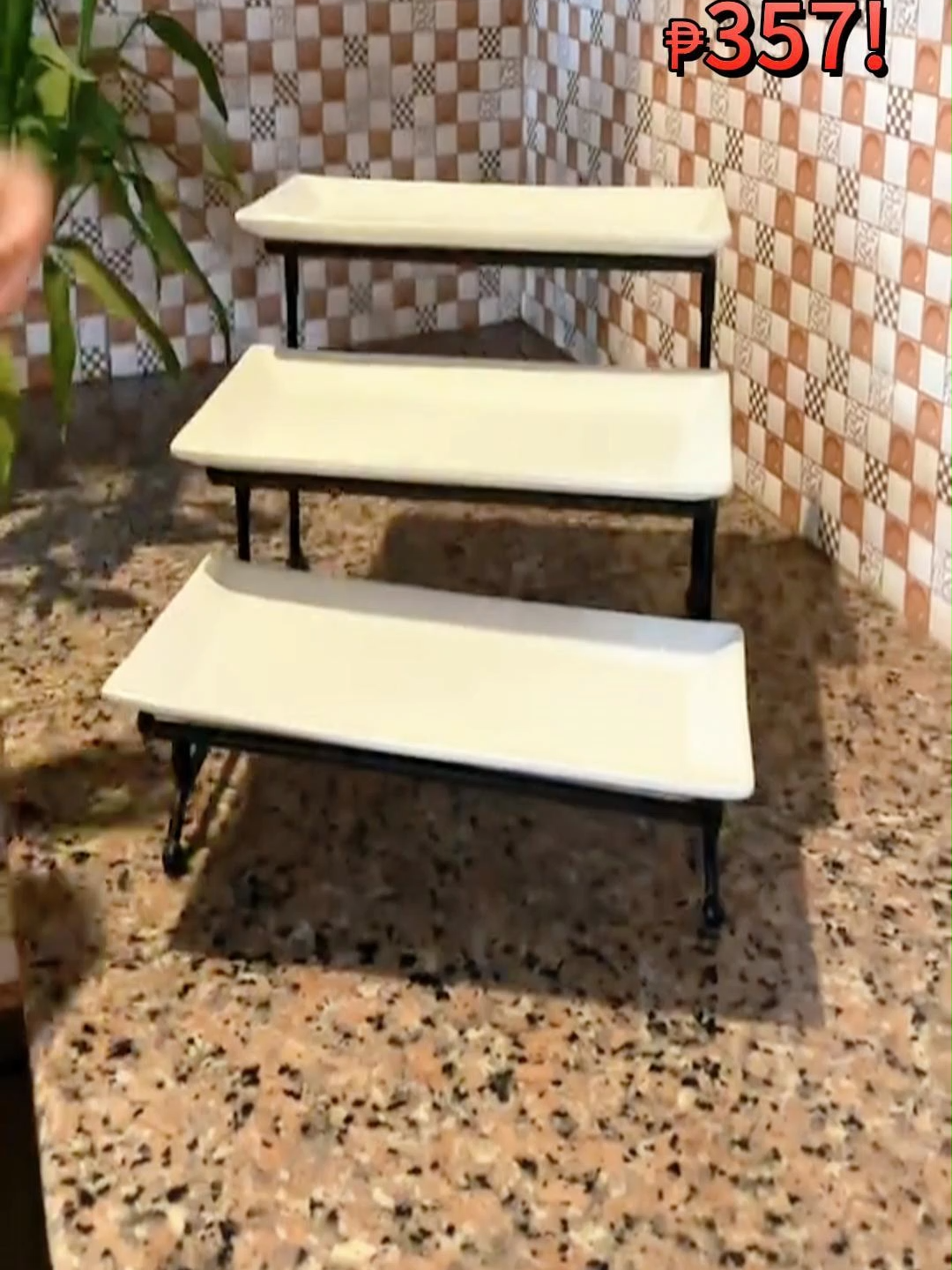 3 Tier Rectangular Serving Platter Set Buffet Server CeramicPlate with Metal Rack Cupcake Tray Stand for Birthday PartyReunion Fruit Dessert Stand Steel Ornaments Decoration#3tier #birthday #platter #rack #cupcake #stand #fruit