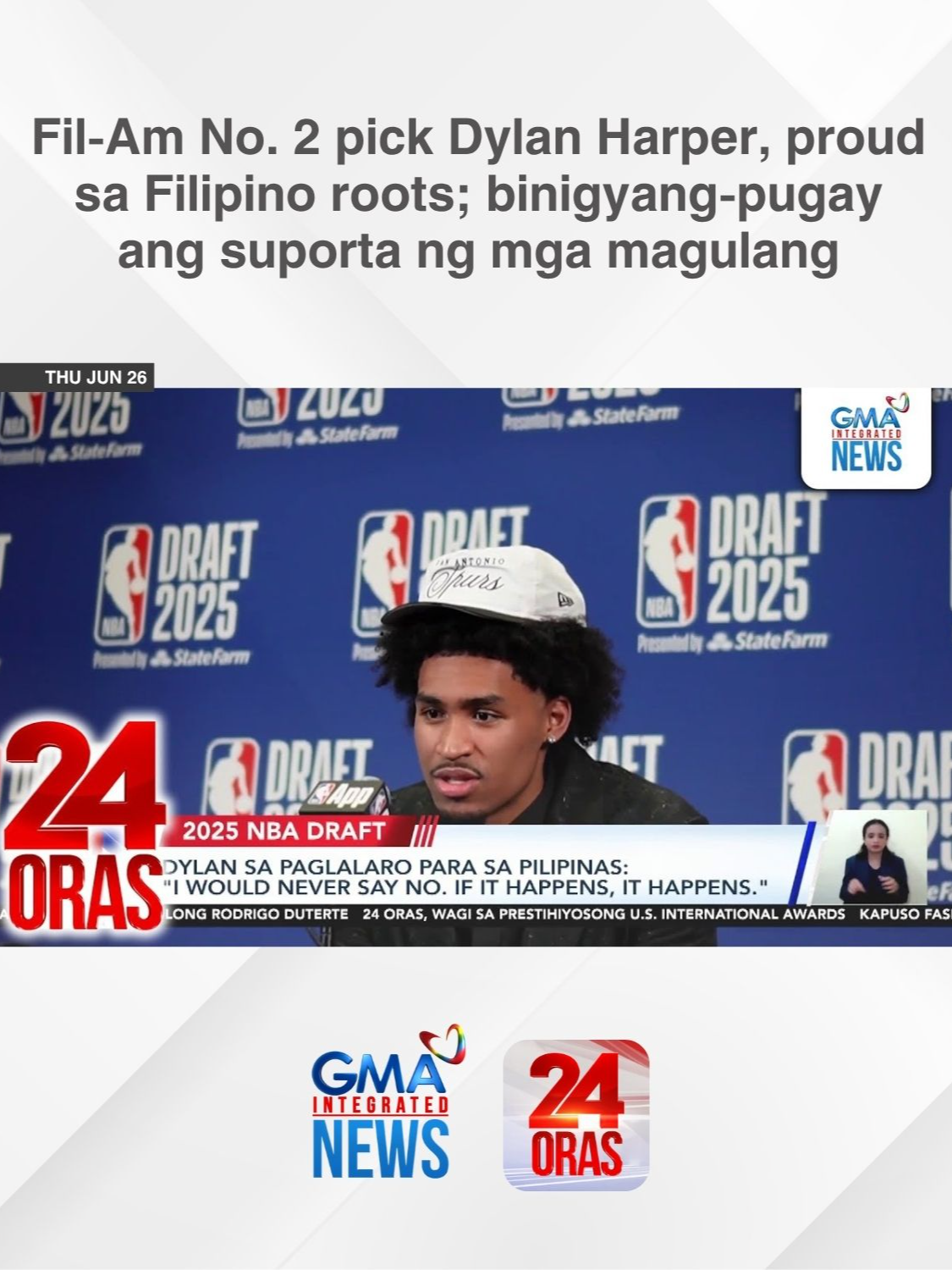 Proud sa kaniyang dugong-Pinoy ang Fil-Am basketball player at ngayo'y number 2 pick sa 2025 NBA Draft na si Dylan Harper! Binigyang-pugay niya ang suporta ng kaniyang mga magulang, na gaya niya ay lumikha rin ng sariling marka sa kaparehong larangan. | 24 Oras #BreakingNewsPH #GMAIntegratedNews #24Oras