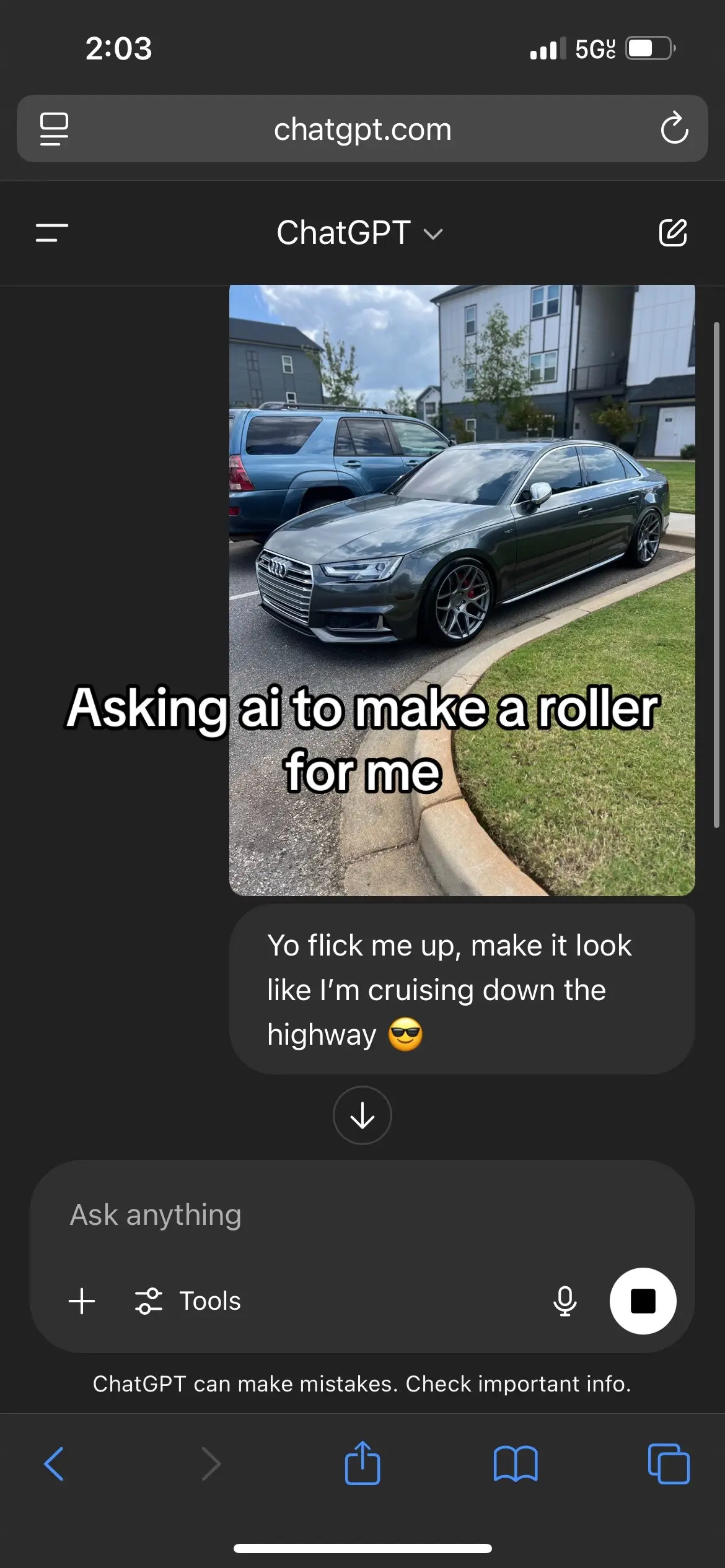 Did chatgpt cook?😏 #fyp #audis4 #ai