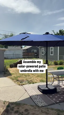 15' umbrella WITH stand! 36 solar powered LED lights with ON/OFF switch. Easy assembly just make sure you buy 120 lbs of sand for the provided sand bags, as well as measure ALL holes your table has for an umbrella @GarveeHome Store #Garvee #GarveeHome #garveefurniture   #umbrella #outdoorumbrella #patioumbrella #patiomakeover #patiodecor #patioseason #solarpowered 