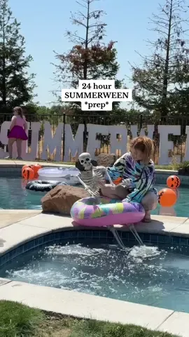 24 hours of prepping for our FIRST Summerween party ever!!! GRWM + 7 kids w/ no skeleton summer bod left behind!!!! #grwm #partyprep #summerween #familycostume #halloweengrwm #mermaidman #shirlytemple #partysetup #poolparty 