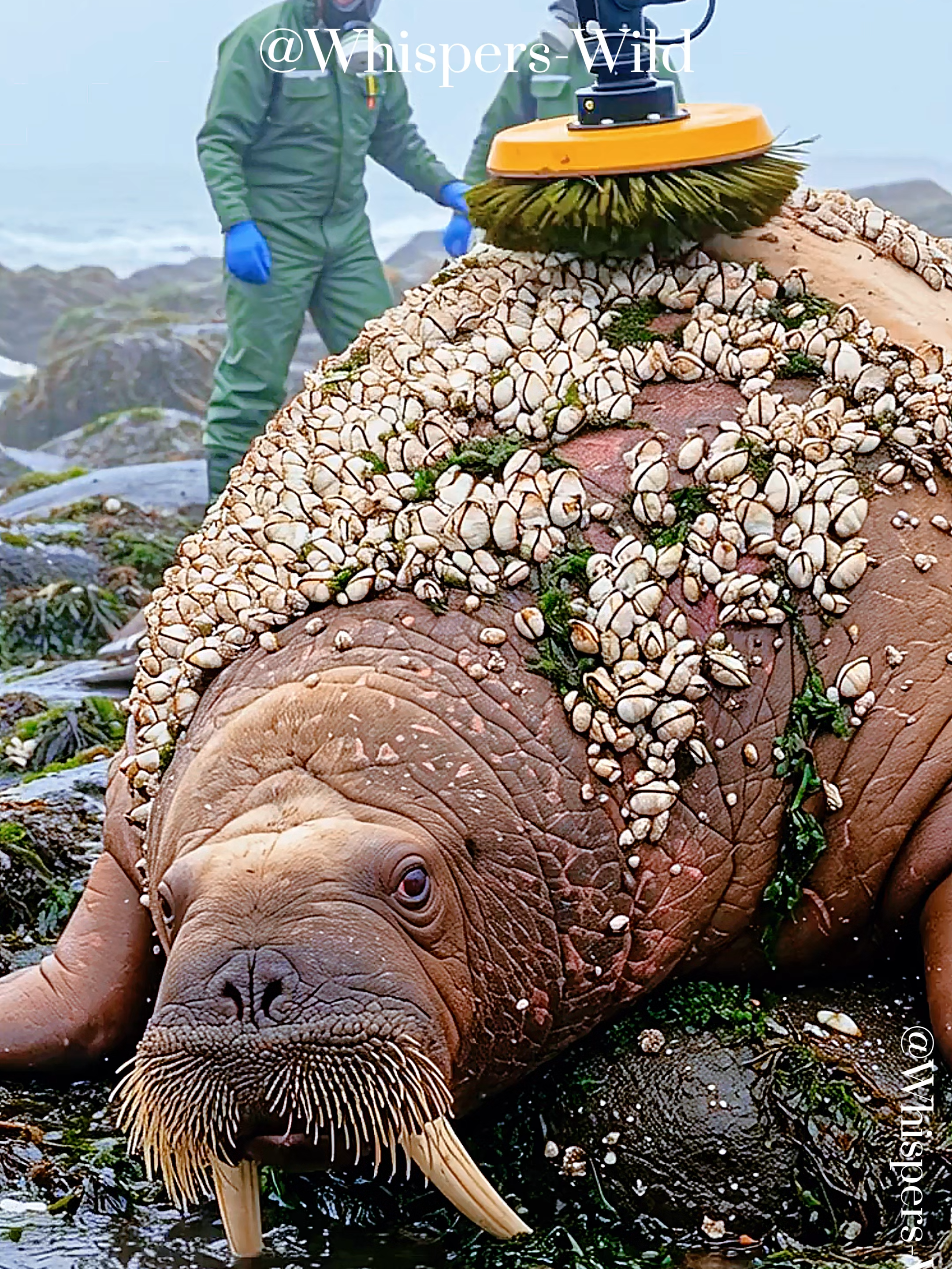 Walrus Covered in Barnacles Gets Cleaned with Power Brush  Rare Arctic Rescue #animalrescue #sealife⚓️