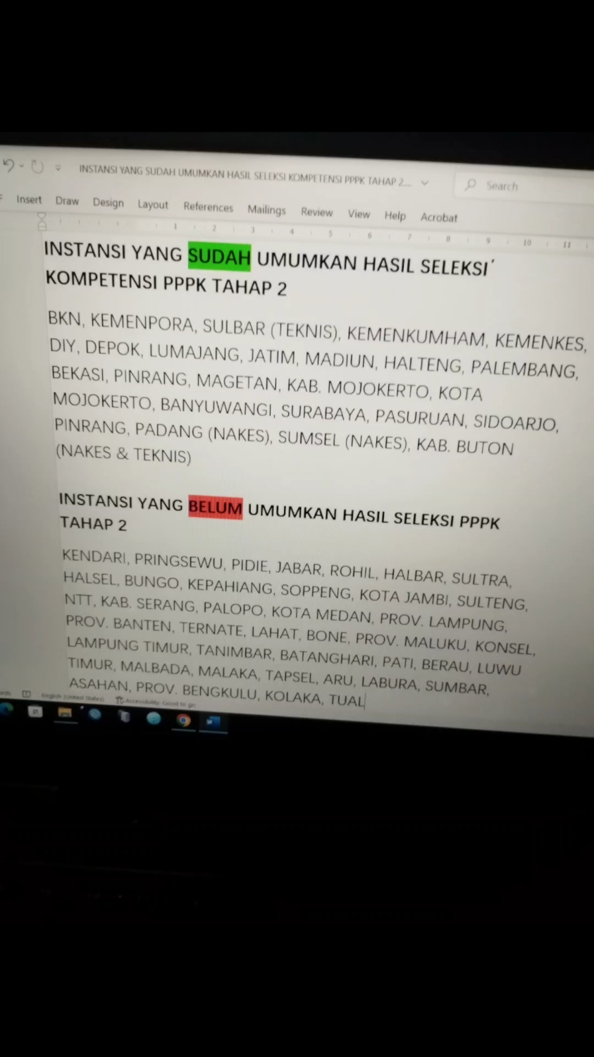 Pengumuman PPPK Tahap 2 1. BKN https://www.bkn.go.id/unggahan/2025/06/00.-Pengumuman-Hasil-Akhir-Periode-II-PPPK-BKN-TA-2024.pdf 2. Kemenkumham https://casn.kemenkumham.go.id/index.php/Cpns/a6d5654db35088c706ec8463f884cdac 3. Kemenkes https://casn.kemkes.go.id/Cpppk/pengumuman.html 4. Kemenpora https://www.kemenpora.go.id/rekrutmenasn/59/pengumuman-tentang-hasil-akhir-seleksi-kompetensi-pppk-tahap-ii-kemenpora-tahun-anggaran-2024 5. Pemprov DIY https://bkd.jogjaprov.go.id/informasi-publik/berita/pengumuman-kelulusan-pengadaan-pppk-diy-formasi-tahun-2024-tahap-ii 6. Pemkot Depok https://bkpsdm.depok.go.id/?p=14679 7. Pemkab Lumajang  https://bkd.lumajangkab.go.id/news/pengumuman/detail/UEVORy0wMTE5 8. Pemprov Jatim https://bkd.jatimprov.go.id/Rekrutmen-ASN2024/bacpeng/pengumuman-hasil-seleksi-kompetensi-pppk-tahap-2-formasi-tahun-2024 9. Pemprov Sulbar https://bkd.sulbarprov.go.id/beranda/hasil-akhir-pengadaan-pegawai-pemerintah-dengan-perjanjian-kerja-pppk-tahap-ii-jabatan-fungsional-teknis-pemerintah-provinsi-sulawesi-barat-tahun-2025/ 10. Kota Madiun https://www.madiunkota.go.id/berita/2025/06/24/hasil-seleksi-kompetensi-pengadaan-pegawai-pemerintah-dengan-perjanjian-kerja-tahap-ii-di-lingkungan-pemerintah-kota-madiun-tahun-anggaran-2024 11. Pemkab Halteng https://www.facebook.com/100086144484903/posts/pfbid0383GJj7GqxwZrbCxsjfRThD1JeS4rvy9ar9DEDuGNtgM4tomM4fdJHRb2bwTyJ1RZl/?app=fbl 12. Pemkot Palembang https://bkpsdm.palembang.go.id/ 13. Penmkab. Bekasi https://www.bekasikab.go.id/pengumuman-bupati-bekasi-tentang-hasil-akhir-seleksi PENGUMUMAN PPPK. Terpantau di Kami, Baru menemukan beberapa instansi yang SUDAH UMUMKAN hasil Seleksi Kompetensi PPPK Tahap 2. Cek Beranda Untuk Info Seleksi ASN lainnya Ayo Bantu Bagikan Biar Makin Senang Upload Konten Begini Ya.   #fbpro #pemula #asn #asnpppk #pppk #pppkguru #pppkgurusd #gurusd #soalteknisgurusd #soalpppk #pelayananpublik #soalpelayananpublik #manajerial #manajerialpelayananpublik #menelolaperubahan #soalmengelolaperubahan #kompetensimengelolaperubahan #pelayanan #publik #pelayananpublik #sosiokultural #sosio #edukasi #kultural #wawancara #guru #teknisguru #pengumuman #tahap2 #periode2