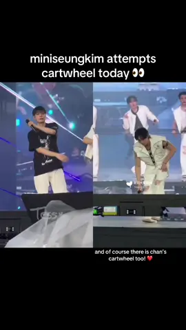 Seungmin finally attempted the cartwheel at the last US stop 🥹 nice try Seungmin 👏  #straykids #skz #스트레이키즈 #youmakestraykidsstay #stay #seungmin #kinseungmin #chan #bangchan #cartwheel #walkonwater #concert #dominatetour #kpop #fyp