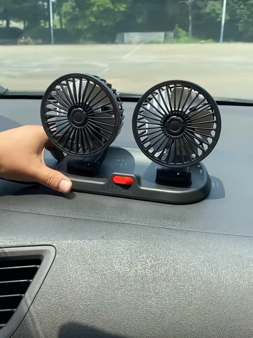 Car Fan Dual Head Vehicle Fan 360° Degree Adjustable Electric Fan 12V/24V Car Air Cooling Fans Free Parking NumberPlate ( Buy fan get glass defogger for free ) #goodthing #TikTokShop #fyp #foryou 