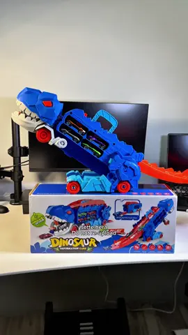Looking for a great gift for kids? This dinosaur toy truck transforms into a race track, comes with 4 alloy toy cars / diecast cars and has 12 storage slots! A fun and exciting gift for little boys, ideal for boy moms, dads, or anyone shopping for toys for boys and for anyone who likes dinosaurs and toy cars 🦖🚗  #toys #dinosaur #toycars #kidstoys #dino #dinosaurtoys #racecar #giftforkids #diecastcar #forkids