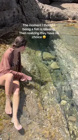 Just my random invasive thoughts taking over 😂 Very much trapped in the rocks until the tide rises and washes them away 😭 #underwatertiktok #beachtok #oceantiktok #oceanlife #travellife #traveltok #femaletraveler #solofemaletraveler 
