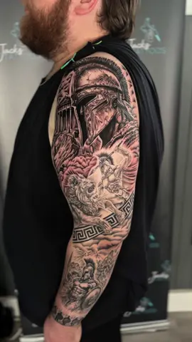 Heavy outer profile on this Greek sleeve 🔥 #tattooartist #fyp #greek #spartan #greekmythology #viral 