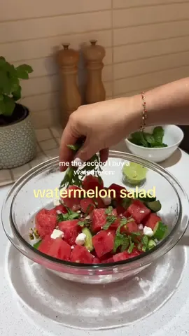 watermelon saladddd 🍉 ingredients: - feta - cucumber - red onion - mint - lime juice - pistachios #watermelon #waterlemonsalad #summersalad #EasyRecipes 