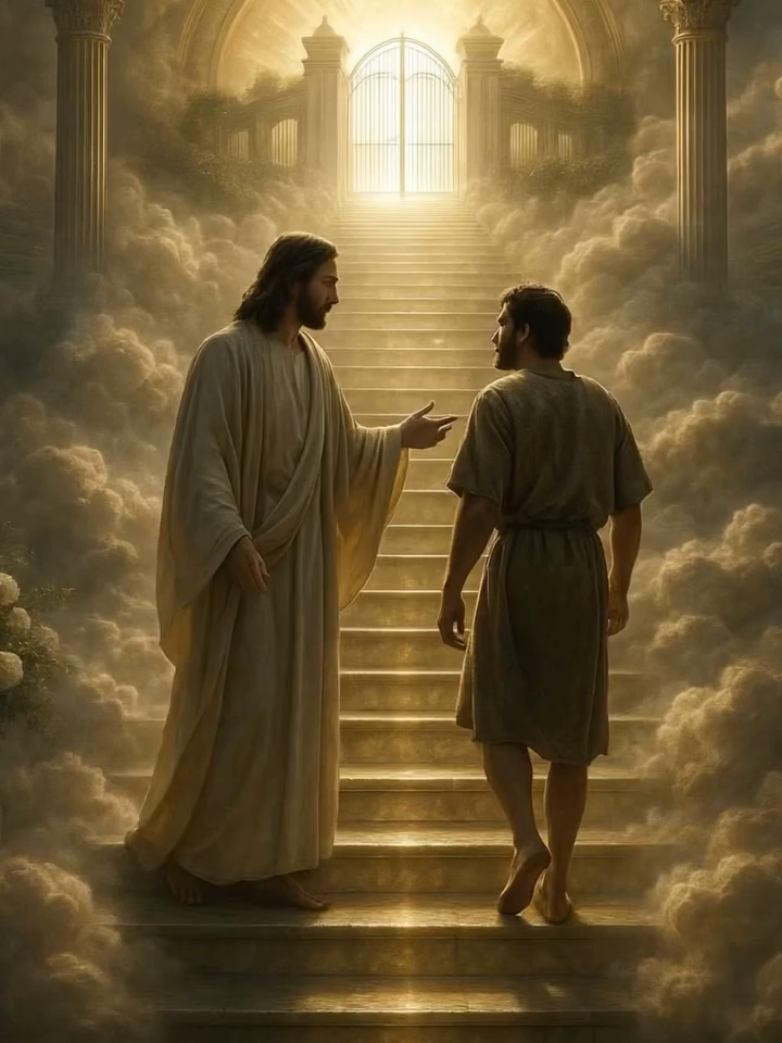 Jesus Subindo as Escadas para o Céu: A Ascensão Que Abriu Caminho Para a Eternidade Neste vídeo inspirador, contemplamos a imagem simbólica de Jesus subindo escadas rumo ao céu — uma representação da Sua ascensão gloriosa e da promessa de vida eterna para todos que crêem. Cada degrau revela não apenas a vitória sobre a morte, mas também o convite para seguirmos Seus passos até a glória do Pai. Jesus subiu ao céu… e deixou o caminho aberto para você também subir. Está pronto para seguir os passos d’Ele? #JesusAscendendo #EscadasParaOCéu #ascensão #caminhoparaosucesso #GlóriaDeJesus #CristoRessuscitado #BibliaSagrada #FéEterna #JesusCristo #CéuAberto #PromessaDeVida #Cristianismo #subindo #MensagemDeEsperança #ReinoDosCéus