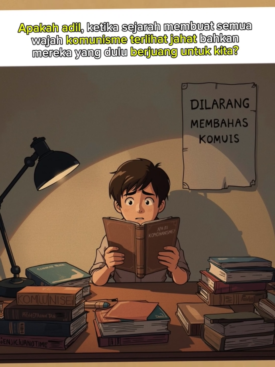 Komunisme itu bukan satu wajah. Ada Tan Malaka yang melawan Belanda. Ada Aidit yang bermain dalam kekuasaan. Tapi,kenapa kita cuma diajarkan sisi gelapnya, seolah semuanya sama? Penjelasan Mekanisme Sejarahnya: Karena sejarah di banyak negara termasuk Indonesia tidak ditulis untuk jujur, tapi untuk menenangkan kekuasaan. Komunisme dianggap ancaman terhadap tatanan, bukan karena ia selalu jahat, tapi karena ia menawarkan sistem alternatif terhadap kekuasaan lama. Dan di tangan penguasa, “komunis” bukan lagi sekadar ideologi... Tapi alat untuk menyingkirkan lawan politik. Jenis-jenis Paham Komunis (yang sering disamakan): -Marxisme Dasar pemikiran ekonomi dan sejarah — melihat dunia sebagai konflik kelas. -Leninisme Menganjurkan revolusi yang dipimpin partai elite. Banyak dianut negara-negara komunis otoriter. -Stalinisme Komunisme versi represif dan penuh teror. Inilah yang menimbulkan trauma besar di banyak negara. -Maoisme Revolusi lewat petani dan rakyat desa. Populer di Tiongkok era Mao Zedong. -Komunisme Nasionalis Seperti Tan Malaka, yang menolak tunduk pada Moskow. Ia bukan bagian dari PKI, tapi disebut kiri karena memperjuangkan keadilan sosial. Tapi semua itu dibaurkan dan disamaratakan jadi satu wajah: PKI. Sejak G30S 1965: Segala bentuk pemikiran kiri dicap sebagai pengkhianatan. Tan Malaka, yang pernah ditolak Komintern karena terlalu nasionalis, dihilangkan dari narasi. Sementara Aidit, yang memang bermain politik, diangkat sebagai wajah tunggal “komunis” yang berbahaya. Analogi ringan:  Bayangkan satu topeng digunakan ke banyak orang. Siapa pun yang diberi topeng itu akan langsung dicurigai, dimusuhi, atau dibungkam. Padahal di balik topeng yang sama ada yang berbeda perjuangan, berbeda niat, bahkan berbeda keyakinan. Kita tak lagi melihat manusia, kita hanya melihat topengnya. Referensi Sejarah Singkat: Tan Malaka diasingkan oleh Komintern karena dianggap “tidak cukup komunis”. Ia mendirikan Persatuan Perjuangan, bukan PKI. Buku sejarah sekolah jarang menyebut namanya, karena dianggap “terlalu kiri, tapi tidak cukup tunduk”. Kesimpulan: Kita tidak diajari mengenali perbedaan, Kita diajari untuk takut pada satu warna. Dan dari ketakutan itu, Kita diajari untuk lupa, bahwa dulu Pernah ada yang memperjuangkan keadilan dengan cara yang berbeda. Di sini kita tidak sedang membela. Kita hanya bertanya,Karena kalau kita hanya diajari untuk membenci.Kapan kita sempat benar-benar memahami?