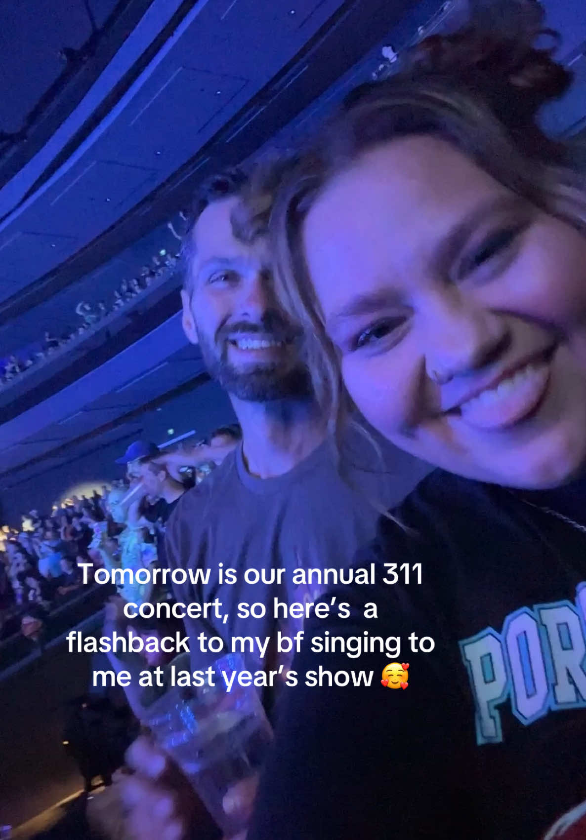 Concert questions: 1) sit or stand?! 2) are you a 311 Fan 👀 I think when the main band comes on you’re supposed to stand LMAO, Dan thinks it’s okay to sit and chill 🙄😂. This is like our 6th or 7th @311 show together (some years we doubled up lols), it’s starting to feel cute now 🥰.  #concertcouple #311fans #311nation #couplesreels #concertseason #plussizelife #plussizelove 
