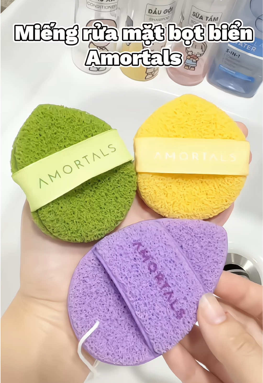 Bông mút rửa mặt bọt biển AMORTALS Chính hãng hình giọt nước làm sạch da mặt  ##xuhuonglamdep##skincare##chamsocda##bongmutruamat##vesinhda##bongmutamortals##amortals