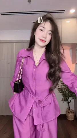 Bộ Đồ Tím Cổ Sơ Mi Tui Trước Quần Ống Suông Thụng Thanh Lịch#doboxinh #dobonu #thoitrangnu #macdepmoingay #xuhuong 