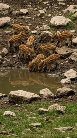 Cute Alert! Baby Wild Boars Quench Their Thirst #WildBoar #Piglet #Wildlife #Nature #Animals #CuteAnimals #BabyAnimals