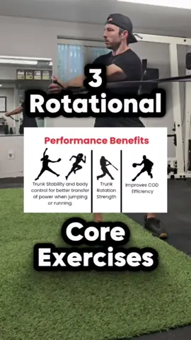 💥3 Rotational Core Exercises for Strength and Athlete Performance Benefits💥 Rotational core exercises, including these various improve... ✅️ Trunk strength and stability ✅️ Improve total body balance and control ✅️ Transfer of power from lower to upper body or visa versa when jumping or running  ✅️ Change of direction efficiency These rotational core exercises are much more than just training your obliques. #rotationalstrength #core #coretrainning #athleteperformance #athleteperformancetraining 