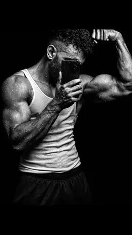 prompt: can you creat a hight contrast close portrait of my body and arms focusing on the muscles, in black and what clousep 35mm lens, 4k HD quality,giving proud expression with hot Look and water droplets on my body, black shadaw background only body is visible. #chatgpt 