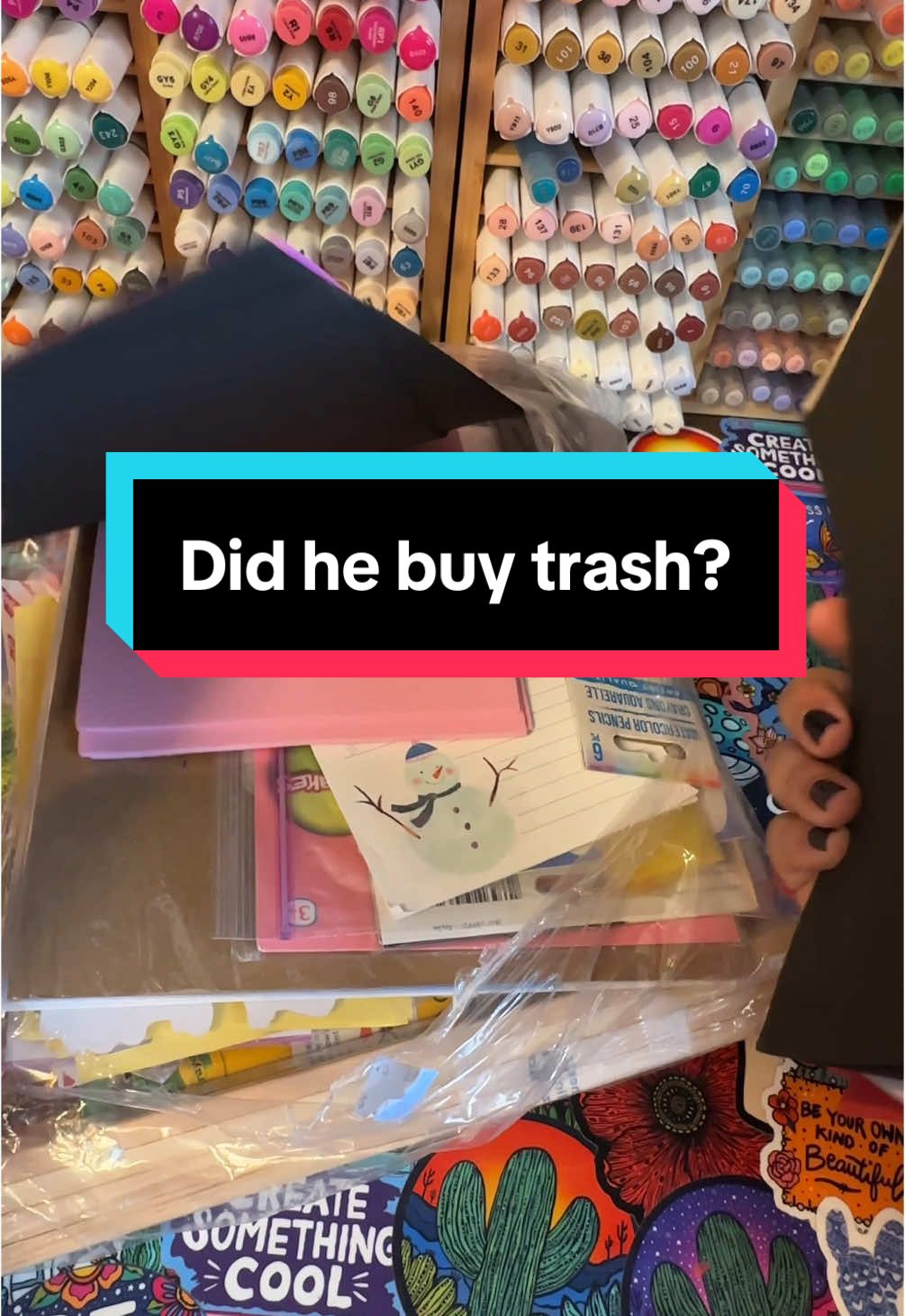 Replying to @leah jo Did he buy trash? My dad buys a bag of mystery stationery from the thrift store to see if it’s trash. #thrifting #stationery #stickers #thrift #thriftfinds #thrifted 