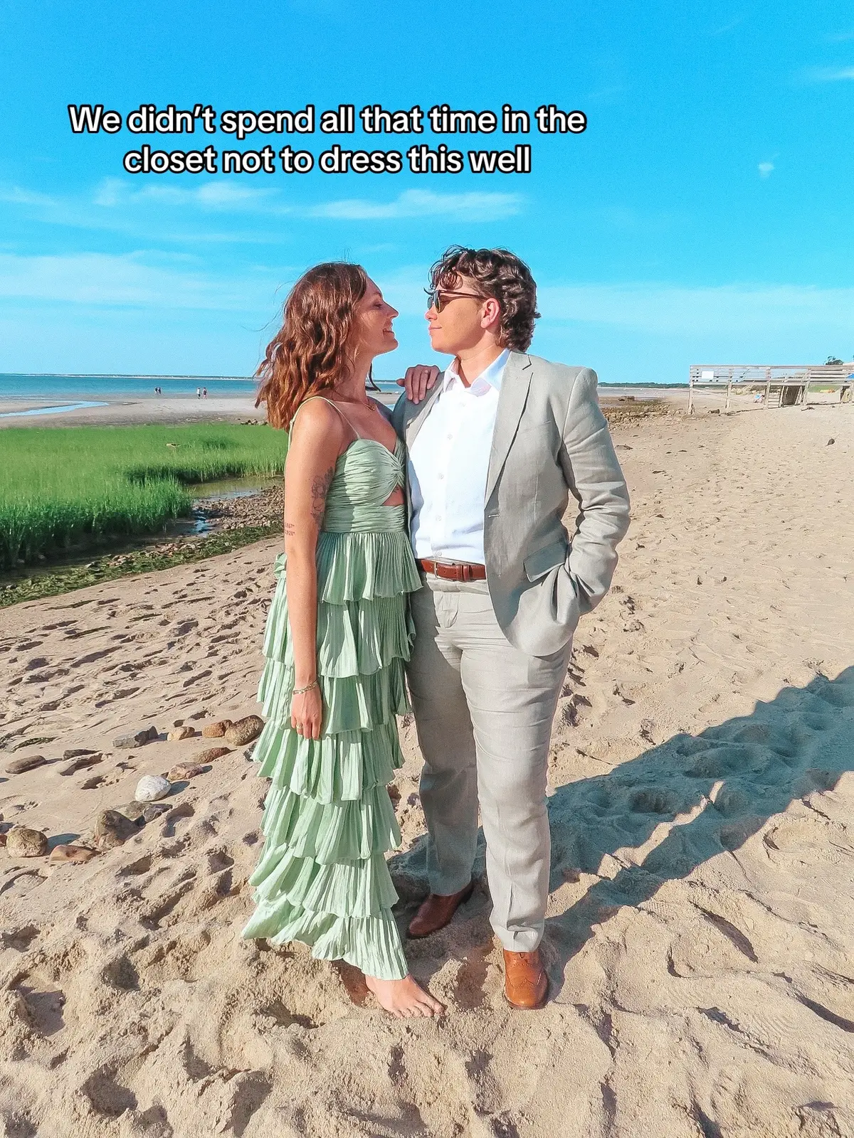 Okay but how beautiful is my wife?! #pridemonth #lgbt #married #wedding #capecod #womeninsuits 