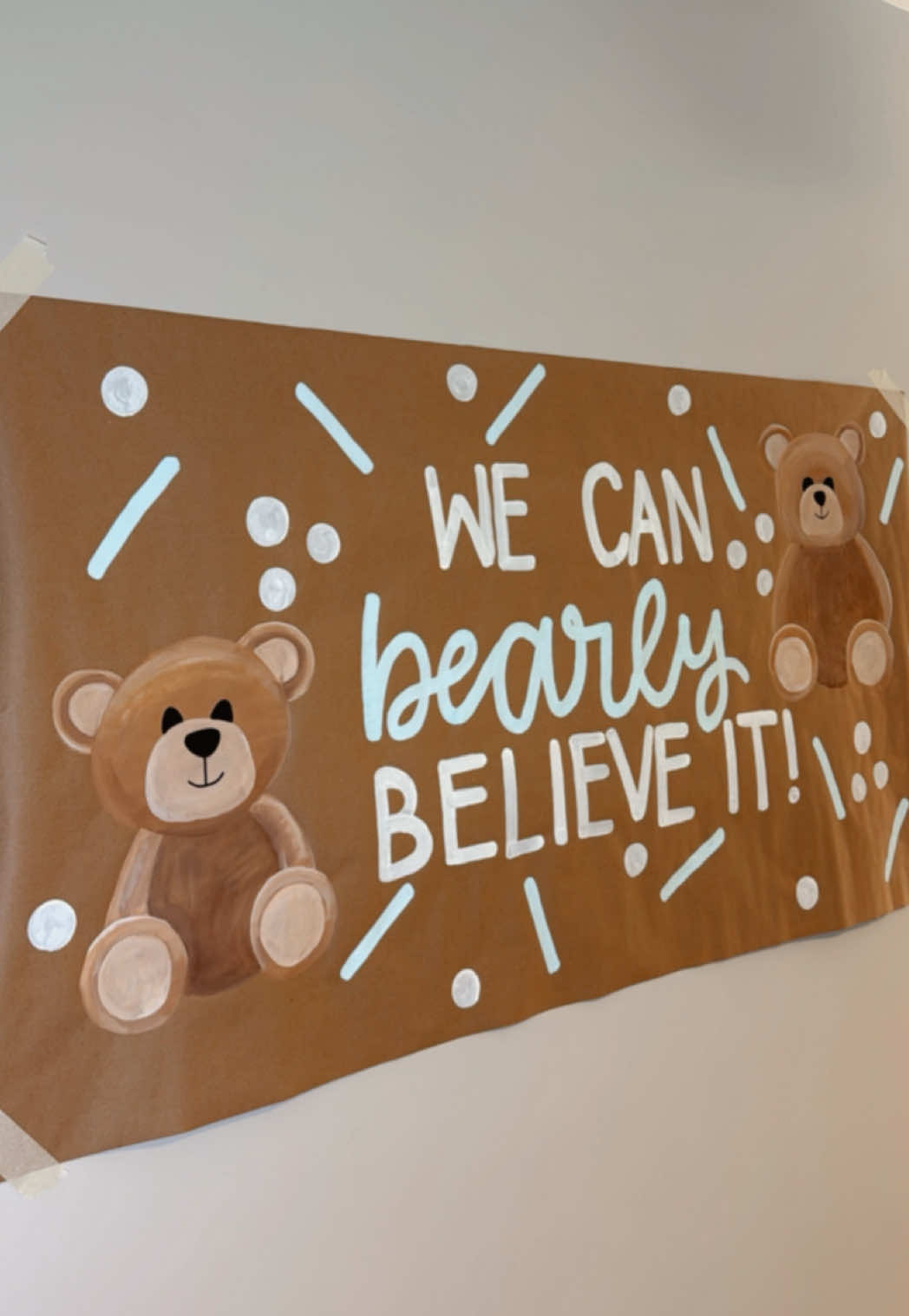 Paint a banner with me! 🧸🩵 #bannerpainting #DIY #brownpaperbanner #babyshower #theme #rva #paintwithme #diy #teddybear 