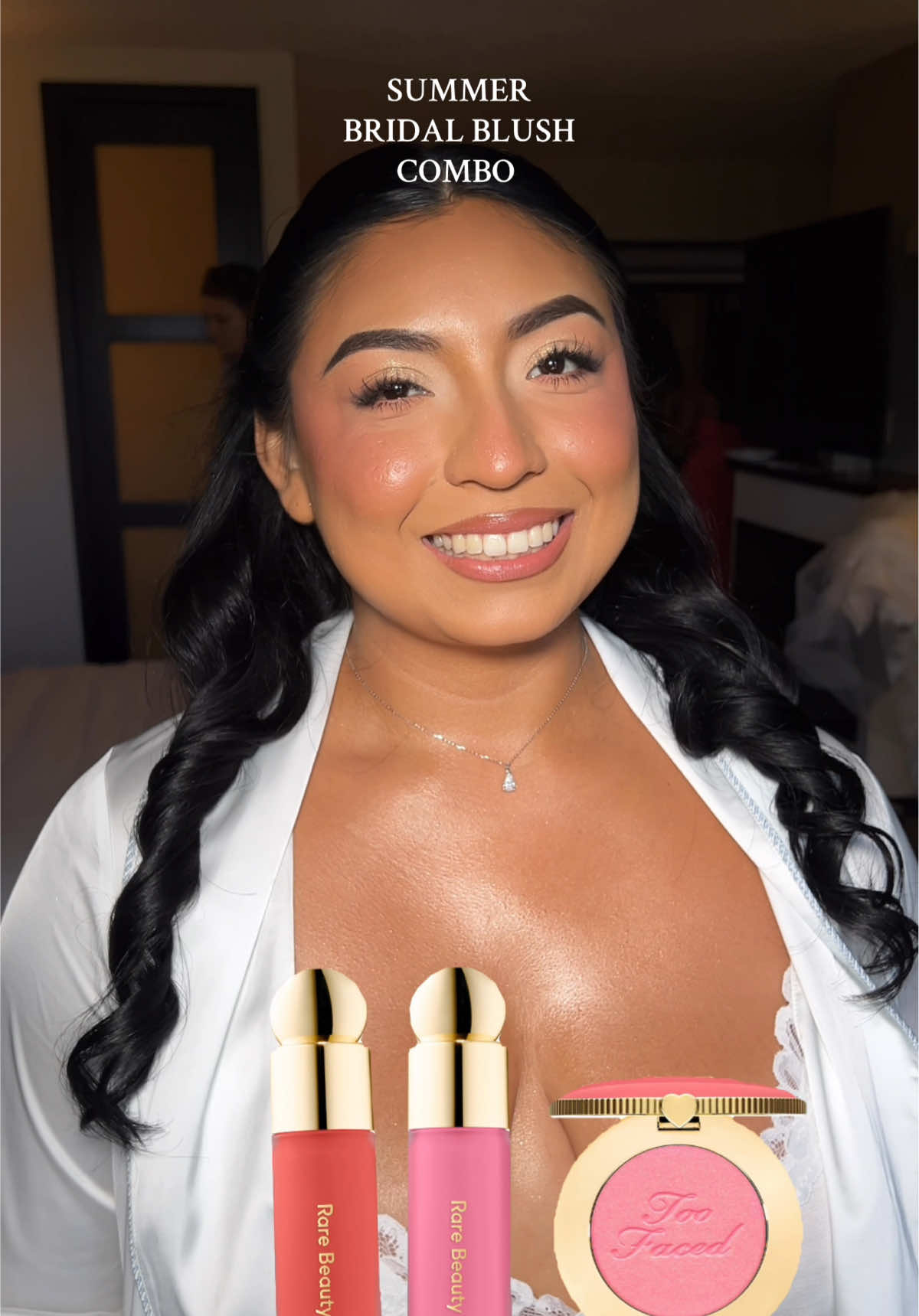 FAV SUMMER BRIDAL BLUSH COMBO —  • @Rare Beauty - liquid blush “joy & happy” • @Too Faced - blurring powder blush “golden hour” #losangelesmakeupartist #losangelesmua #lamakeupartist #bridalmakeupartist #sfvmakeupartist #porterranch #porterranchmakeupartist #fyp #rarebeauty #toofaced 