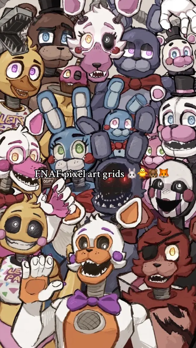 Fnaf pixel grids 🦊🐤🐻🐰 #FNAF #bonnie #chica #foxy #freddy #pixel #pixelart #crafts #color #colorshades #fnafpixelart 