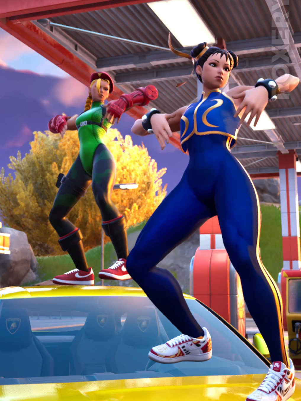 chun-li and cammy on top of the car.. #fortnite #edit #cammy #chunli #fortniteedit #trending #gaming #fyp 
