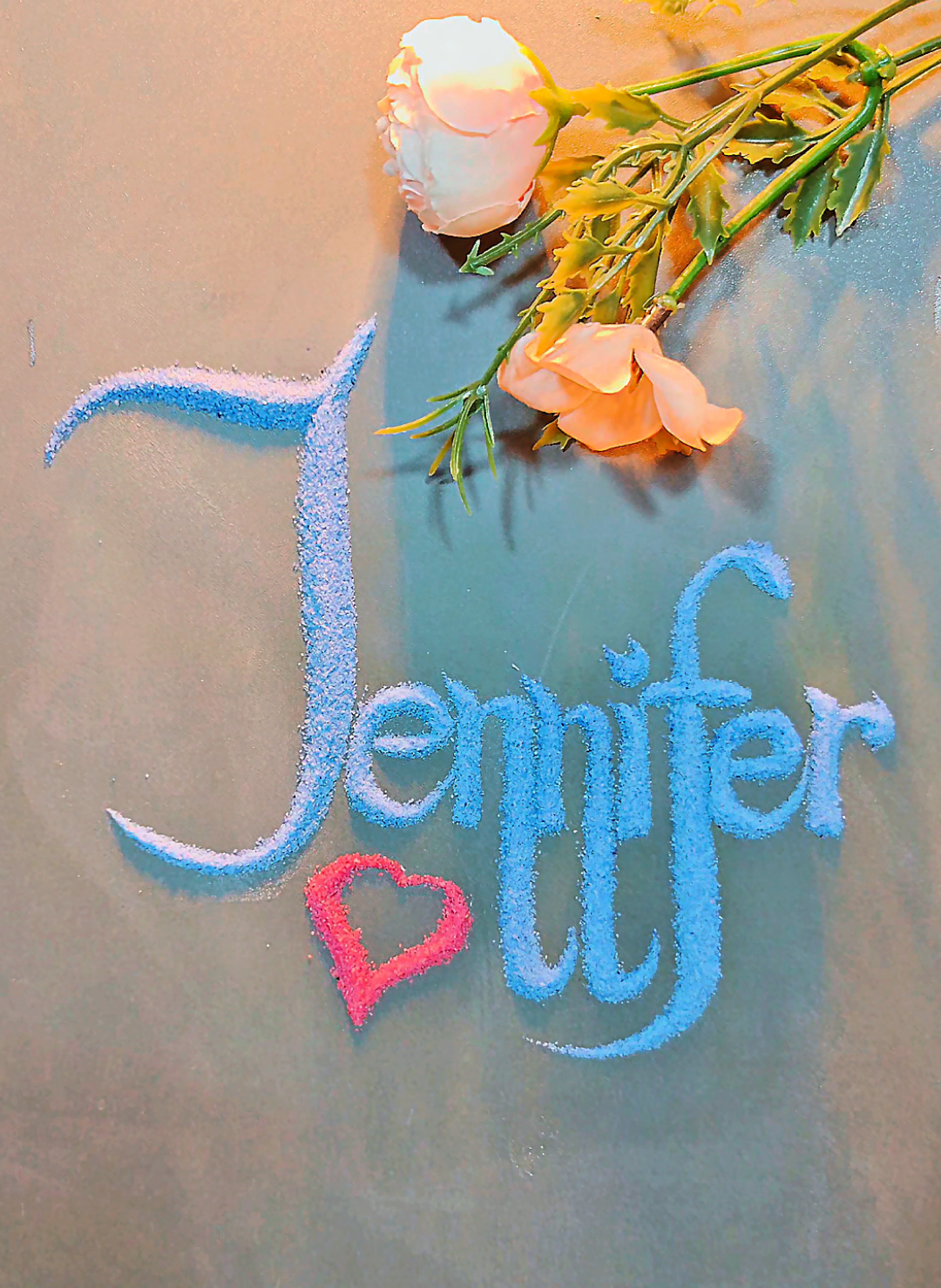 Replying to @nasirji640 Jennifer name request done ✅🔥💖💕plz follow and comment name 🥰#relaxing #saphire #jennifer #namestatus #calligraphy #sandart 