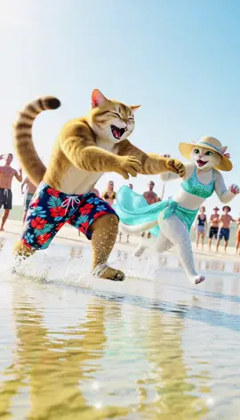 Cat couple playing in the beach  #cats #catlover #catlover #catlover #funny #Love #animindify #virul #followme #catslife #reels 