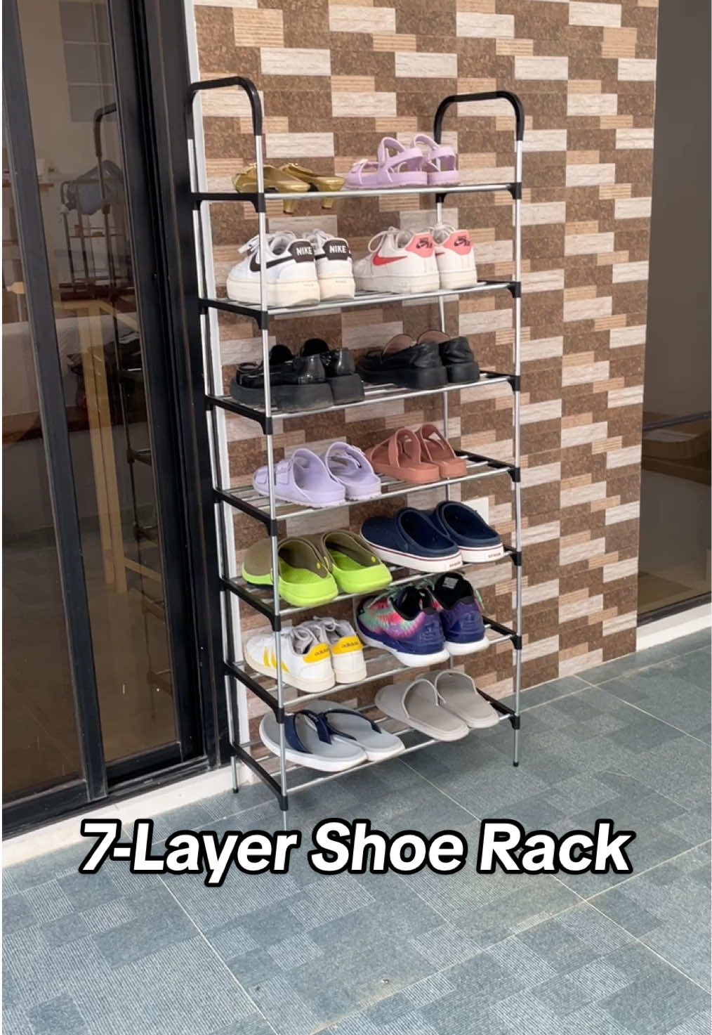 This is a light weight and sturdy stainless steel 7-Layer Shoe Rack! #shoerack #shoerackorganizer  #shoestorage #shoeorganizer #organizer #organizingtips #homeorganization 