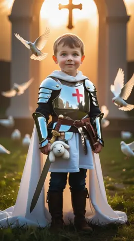 Il n’a que 5 ans… Son armure est trop grande, mais sa foi est immense. Ce petit Templier semble protégé par le Ciel lui-même. 👼 Un instant sacré où l’innocence devient lumière. ✨ Tu crois aux enfants choisis par Dieu ? #Templier #EnfantDeDieu #Foi #ArtChrétien #Innocence #Chrétiens #CourtChrétien #DieuEstLà #Jesus #TikTokChrétien #TemplierDeLumière