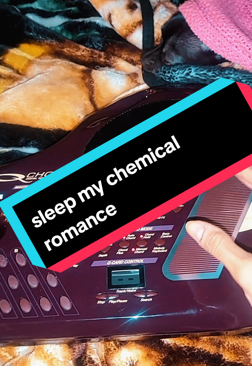 Replying to @nerdbo16  His head is poking out of the pink blanket hard to see #sadsongs #emo #mcr #gerardway #mychemicalromance #elderemo #qchord #cover #synth #omnichord 