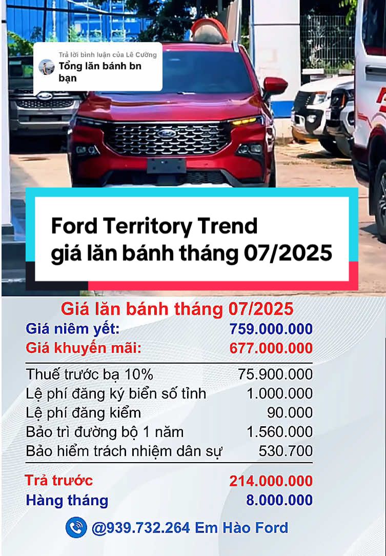 Trả lời @Lê Cường Giá lăn bánh Ford Territory Trend tháng 07/2025 vừa túi tiền, trang vị vừa đủ #fordterritory #territorytrend #xuhuongtiktok #foryou #vanhaoauto 